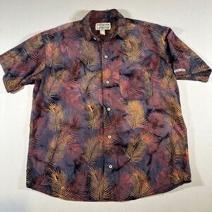 VTG Key West Camouflage‎ Button Shirt XL Tropical Palm Print Key West Hand Print
